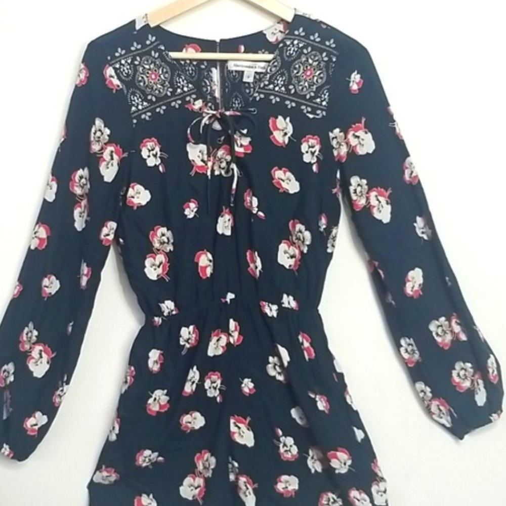 Abercrombie Blue Floral Long Sleeve Romper